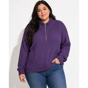 Lauren Ralph Lauren Purple Chunky Knit Half Zip Sweater Women’s 2X Cotton